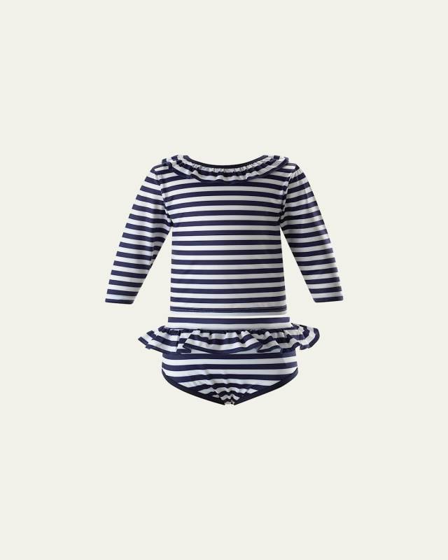 Girl's Breton Stripe Rashguard Set, Size 2-14
